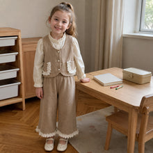 Girls Lace-Trimmed Vest, Blouse and Wide-Leg Pants, 3-Piece Back to School Set