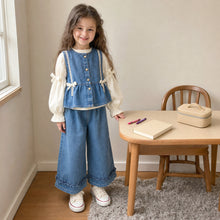 Girls Denim Vest and Wide-Leg Pants Set, 2 or 3-Piece Back to School Outfit