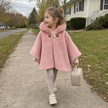 Girls Hooded Cape Coat with Faux Fur Trim, Toddler Fall Winter Poncho