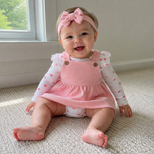 Baby Girl Heart Romper and Corduroy Pinafore Dress Set with Bow Headband