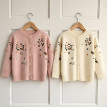 Girls Botanical Embroidered Knit Cardigan, Blush Pink or Ivory Fall Sweater