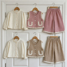 Girls Lace-Trimmed Vest, Blouse and Wide-Leg Pants, 3-Piece Back to School Set