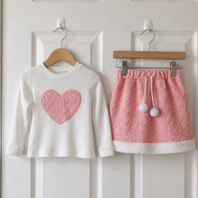 Girls Pink Heart Top and Textured Skirt Set, 2-Piece Back to School Outfit