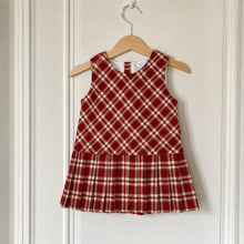 Girls Red Plaid Jumper Dress and Cherry Embroidered Peter Pan Collar Top Set