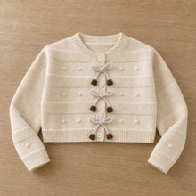Girls Bow Knit Cardigan and Pleated Skirt, 2-Piece Back to School Outfit
