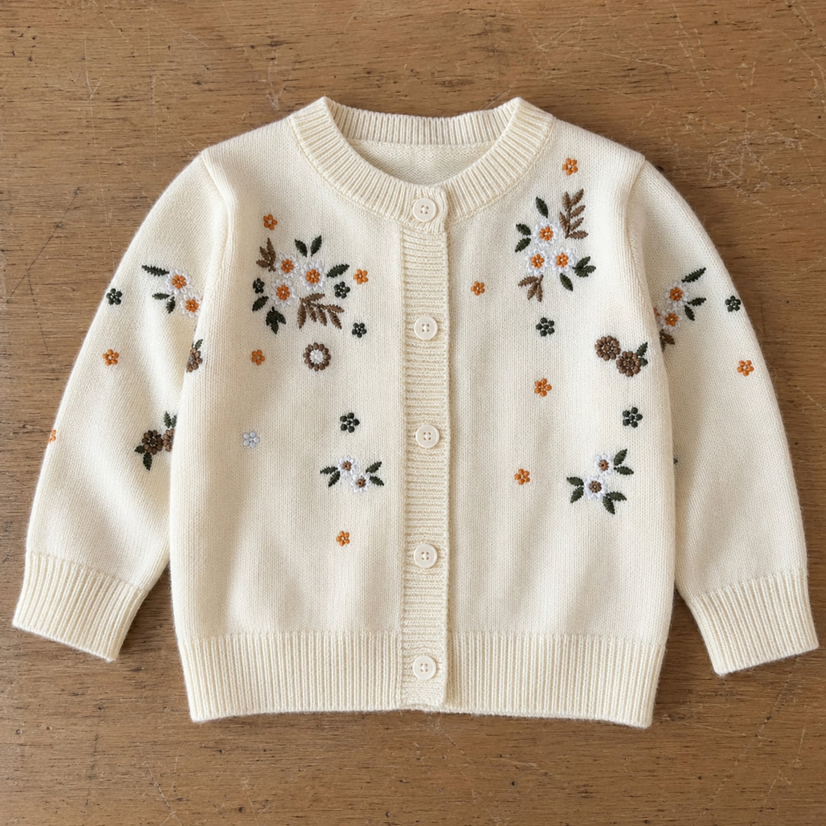 Ivory botanical embroidered cardigan flat lay