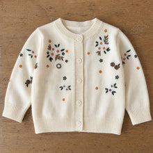 Girls Botanical Embroidered Knit Cardigan, Blush Pink or Ivory Fall Sweater