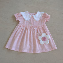 Girls Peter Pan Collar Summer Dress with Flower Pocket, Pink or White