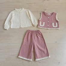 Girls Lace-Trimmed Vest, Blouse and Wide-Leg Pants, 3-Piece Back to School Set