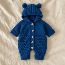 Baby Bear Ear Hooded Knit Romper, Cotton Button Jumpsuit in 5 Colors