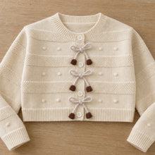 Girls Bow Knit Cardigan and Pleated Skirt, 2-Piece Back to School Outfit