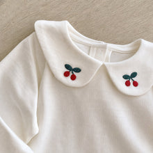 Girls Red Plaid Jumper Dress and Cherry Embroidered Peter Pan Collar Top Set