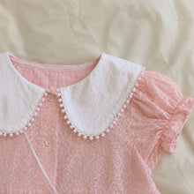 Girls Peter Pan Collar Summer Dress with Flower Pocket, Pink or White