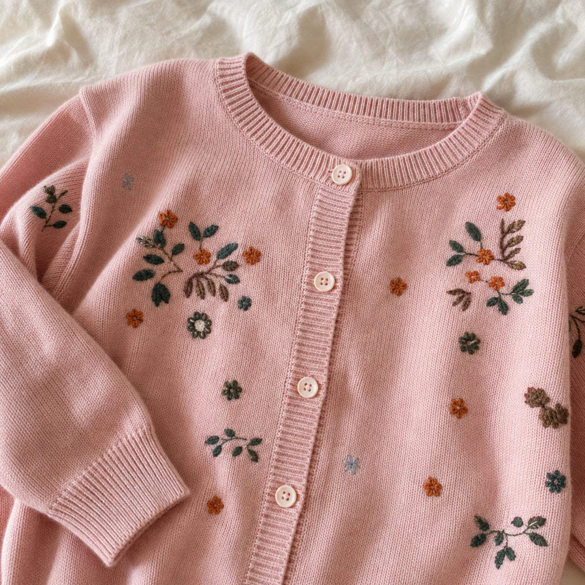 Pink cardigan fine knit and embroidery detail