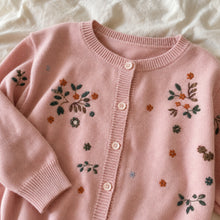Girls Botanical Embroidered Knit Cardigan, Blush Pink or Ivory Fall Sweater