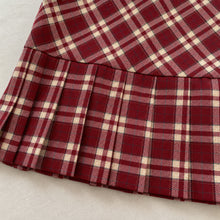 Girls Red Plaid Jumper Dress and Cherry Embroidered Peter Pan Collar Top Set