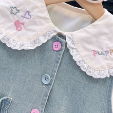Girls Denim Vest, Lace Collar Blouse and Wide-Leg Pants, 3-Piece Back to School Outfit