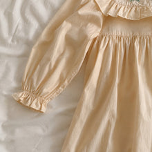 Girls Embroidered Ruffle Bib Cotton Dress, Long Sleeve Back to School Style