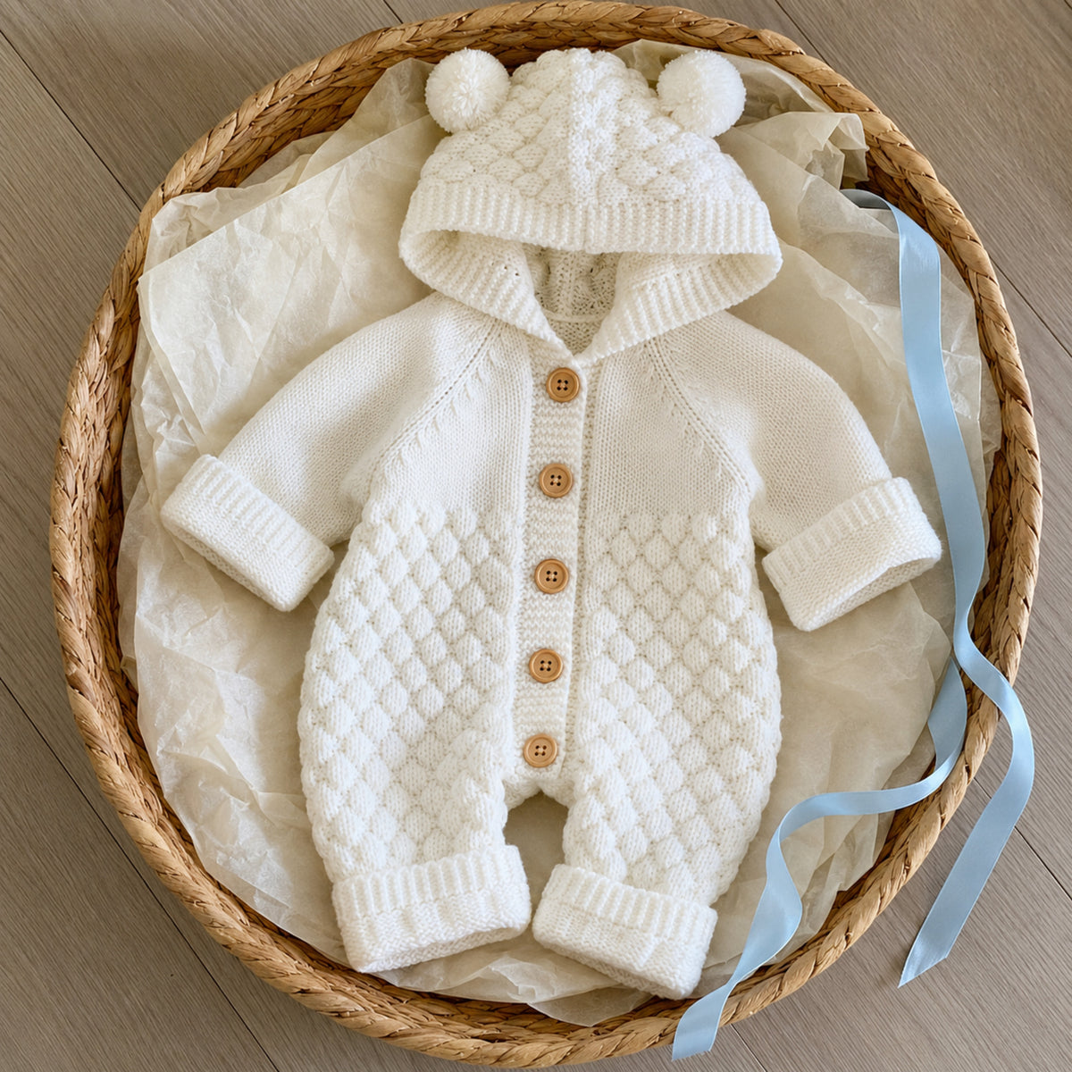 Milky white baby bear romper gift arrangement