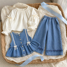 Girls Denim Vest and Wide-Leg Pants Set, 2 or 3-Piece Back to School Outfit