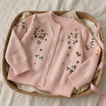 Girls Botanical Embroidered Knit Cardigan, Blush Pink or Ivory Fall Sweater