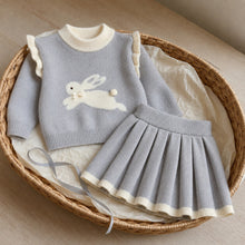 Girls Bunny Knit Pullover and Pleated Skirt, 2-Piece Back to School Outfit