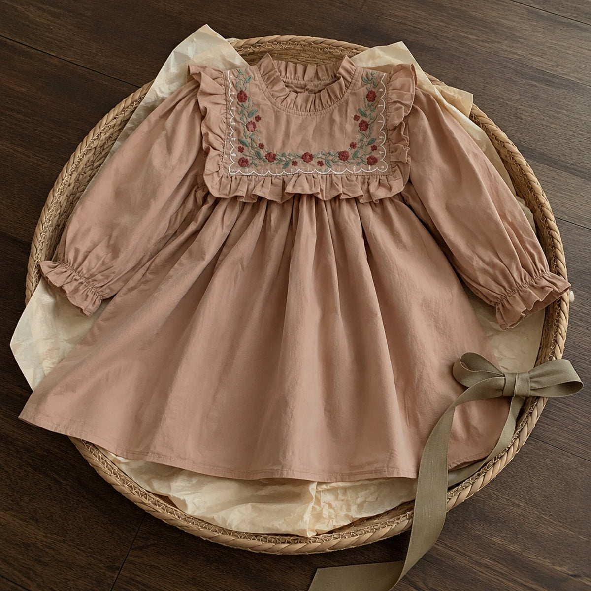 Girls embroidered cotton dress gift arrangement