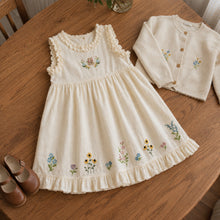 Girls Ivory Floral Embroidered Cotton Dress, Sleeveless Ruffle Hem