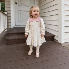 Girls Ivory Floral Dress with Pink Peter Pan Collar