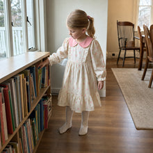 Girls Ivory Floral Dress with Pink Peter Pan Collar
