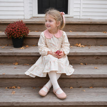 Girls Ivory Floral Dress with Pink Peter Pan Collar