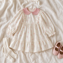 Girls Ivory Floral Dress with Pink Peter Pan Collar