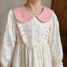 Girls Ivory Floral Dress with Pink Peter Pan Collar