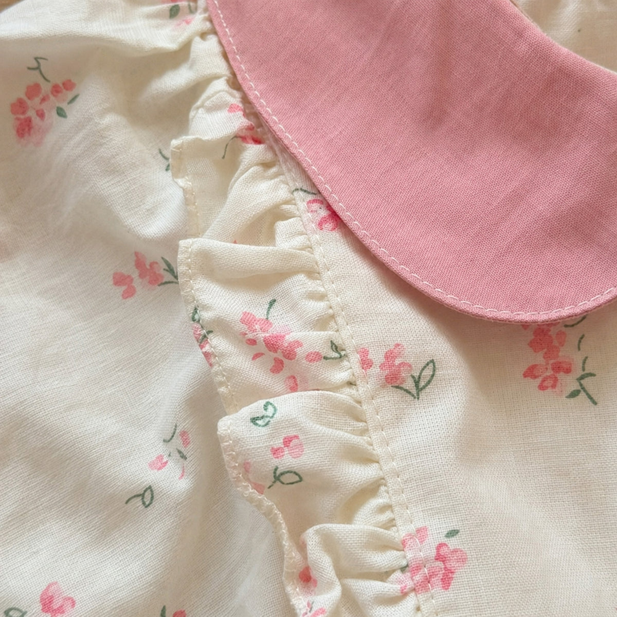 Girls Ivory Floral Dress with Pink Peter Pan Collar — alternate color product view