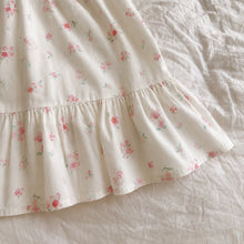 Girls Ivory Floral Dress with Pink Peter Pan Collar