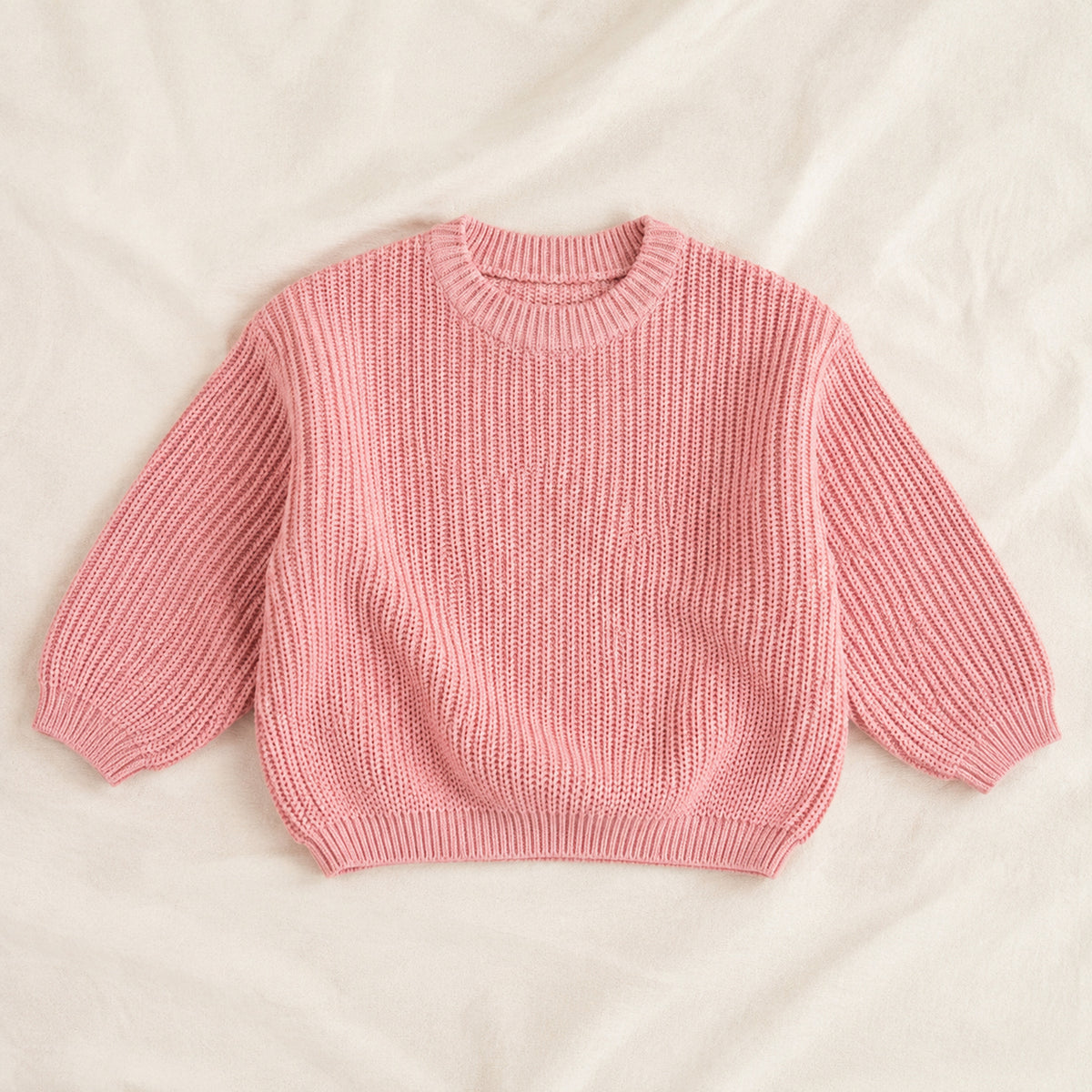 Kids' chunky cotton knit pullover soft pink front view