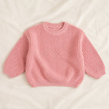 Kids Chunky Cotton Sweater, Textured Knit Pullover, 14 Colors
