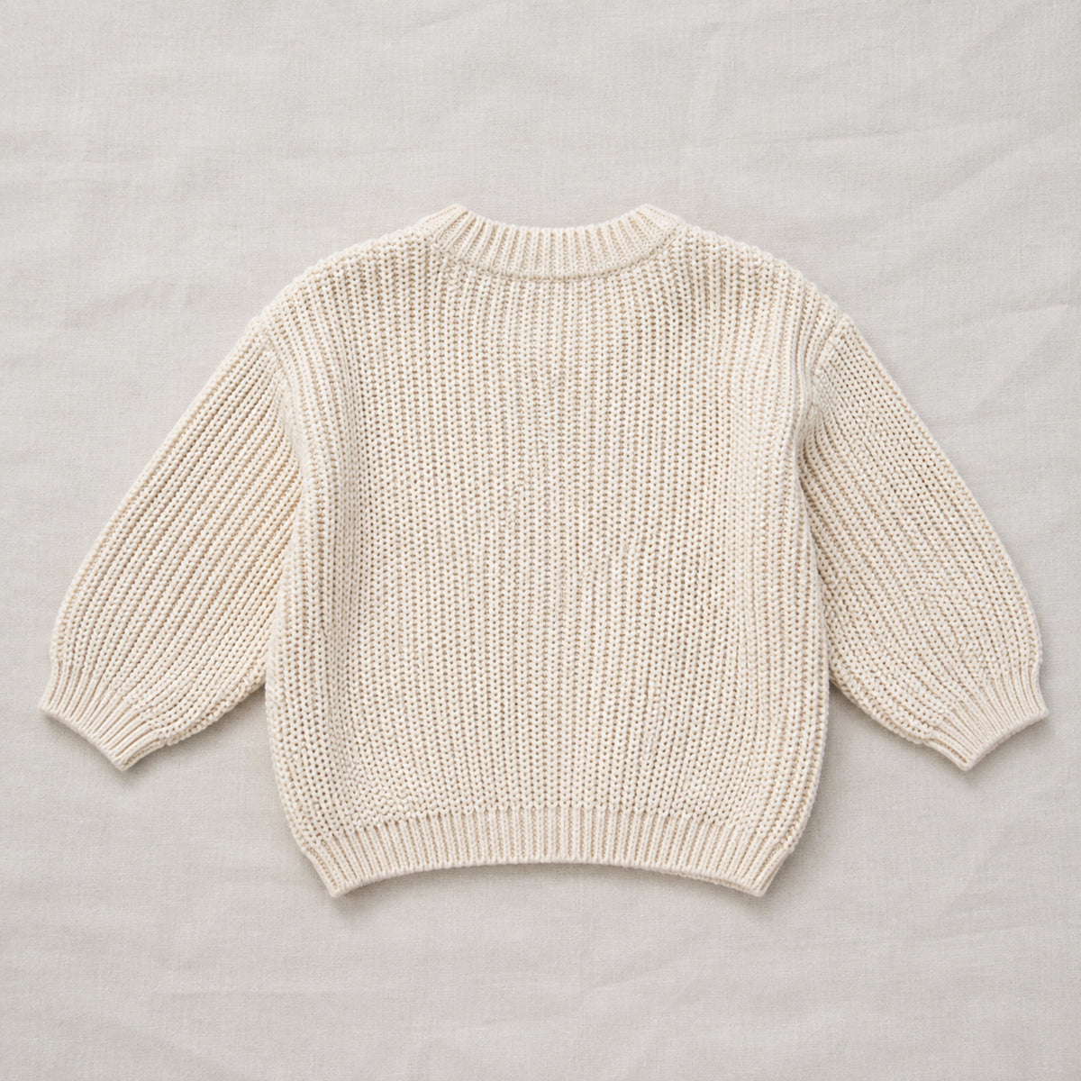 Kids' chunky cotton knit pullover cream back view