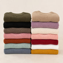 Kids Chunky Cotton Sweater, Textured Knit Pullover, 14 Colors