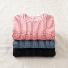 Kids Chunky Cotton Sweater, Textured Knit Pullover, 14 Colors