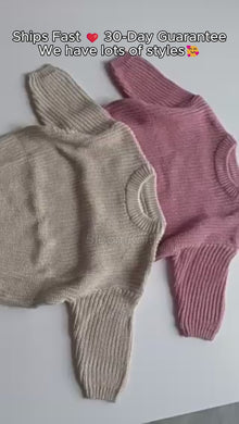 Kids Chunky Cotton Sweater, Textured Knit Pullover, 14 Colors