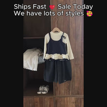 Girls Navy Ruffle Top an Polka Dot Wide-Leg Pants, 2-Piece Fall Set
