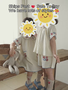 Girls Strawberry Cotton Dress or Shorts Set, Ivory Embroidered Outfit