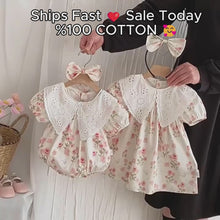 Baby Girl Summer Floral Romper, Cotton Lace Collar Outfit with Bow, Korean Style Baby Clothes, Birthday Gift