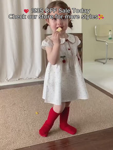 Baby Girl Cherry Dress, Cotton Summer Dress with Peter Pan Collar, Toddler Birthday Outfit