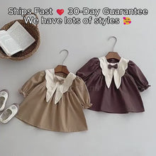Girls Brown Bow Collar Dress, Vintage Toddler Fall Outfit