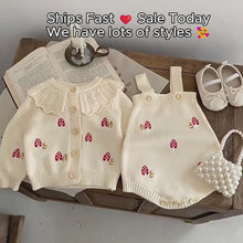 Ivory Mushroom Embroidered Knit Baby Cardigan or Suspender Romper