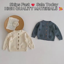 Baby Girl Floral Knit Cardigan with 3D Crochet Flowers – Cotton Sweater