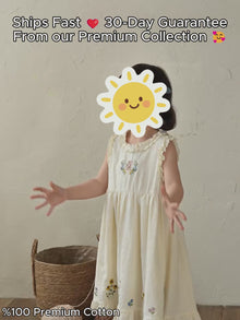 Girls Ivory Floral Embroidered Cotton Dress, Sleeveless Ruffle Hem