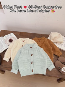 Baby Toddler Cable Knit Cardigan, Textured Button Sweater for Fall